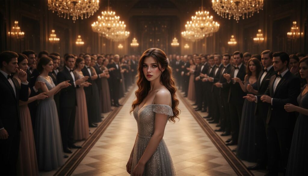 Vampire king crosses the ballroom to dance with a shy young woman while her sister glares